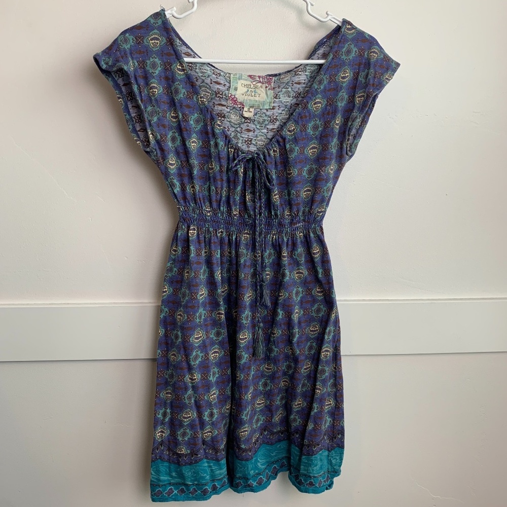 Chelsea & Violet Blue Boho Paisley Short Sleeve Dress